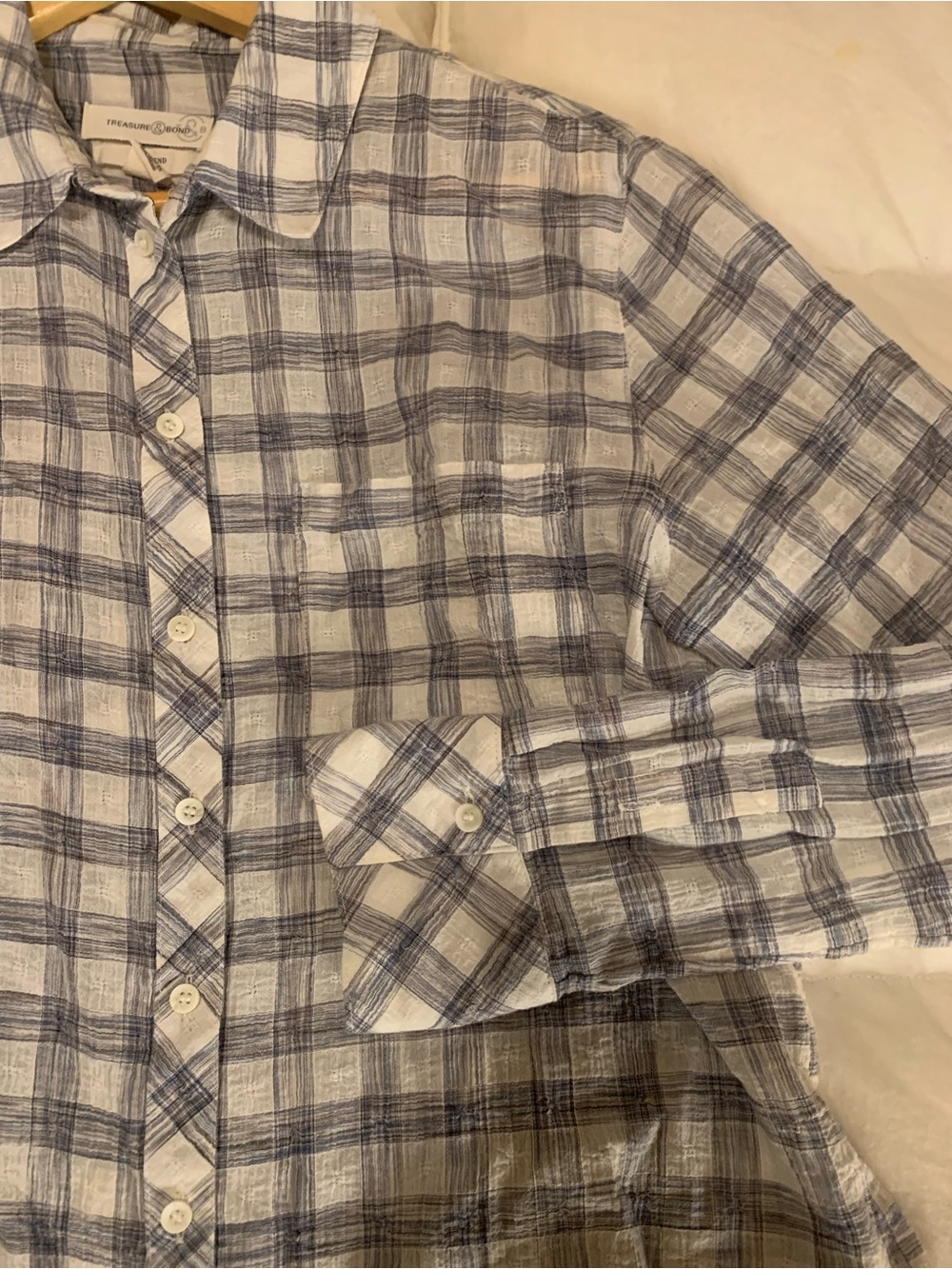 💕NORDSTROM Treasure & Bond Women’s White and Blue Plaid Button-Up Shirt💕